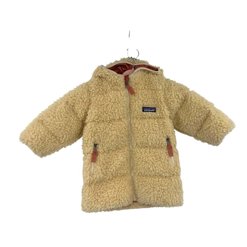 Patagonia Baby Recycled Hi-Loft Sherpa Fleece Down Hooded Parka Cream 6-12M